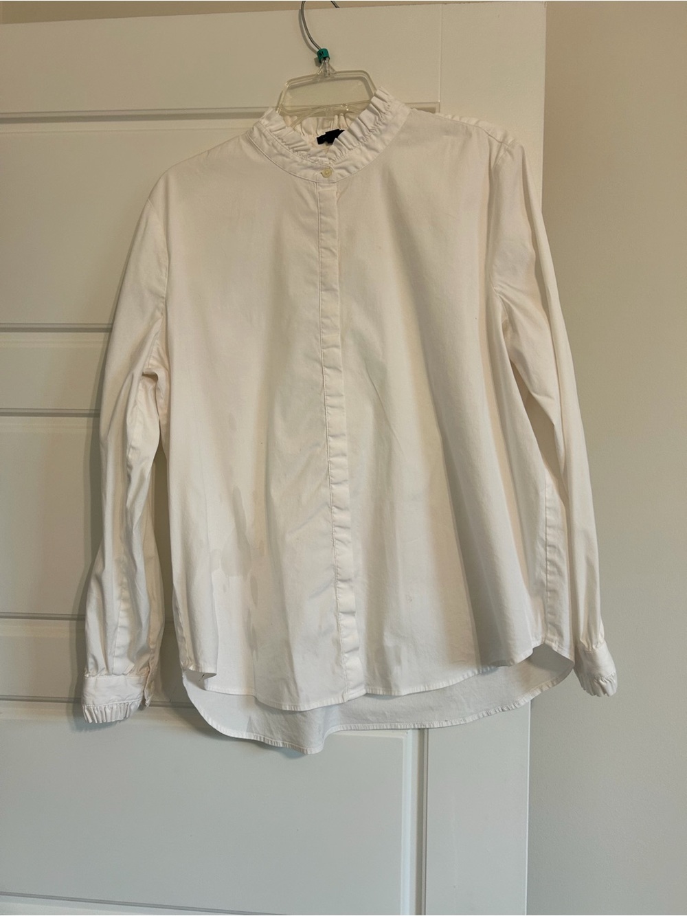 Ann Taylor White Ruffled-Neck Long-sleeve Blouse